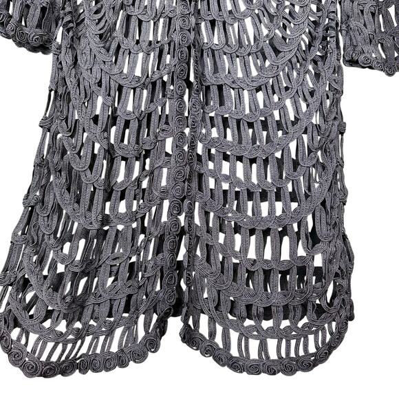 Chico’s Travelers Charcoal Plum Crochet Open Front Cardigan Longline Rayon - Picture 9 of 10